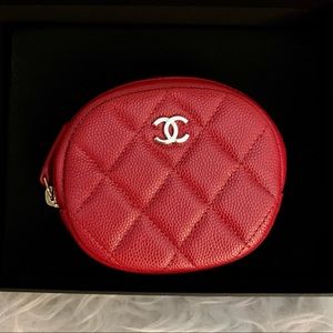 CHANEL 19b Red Coin Purse Pouch Wallet